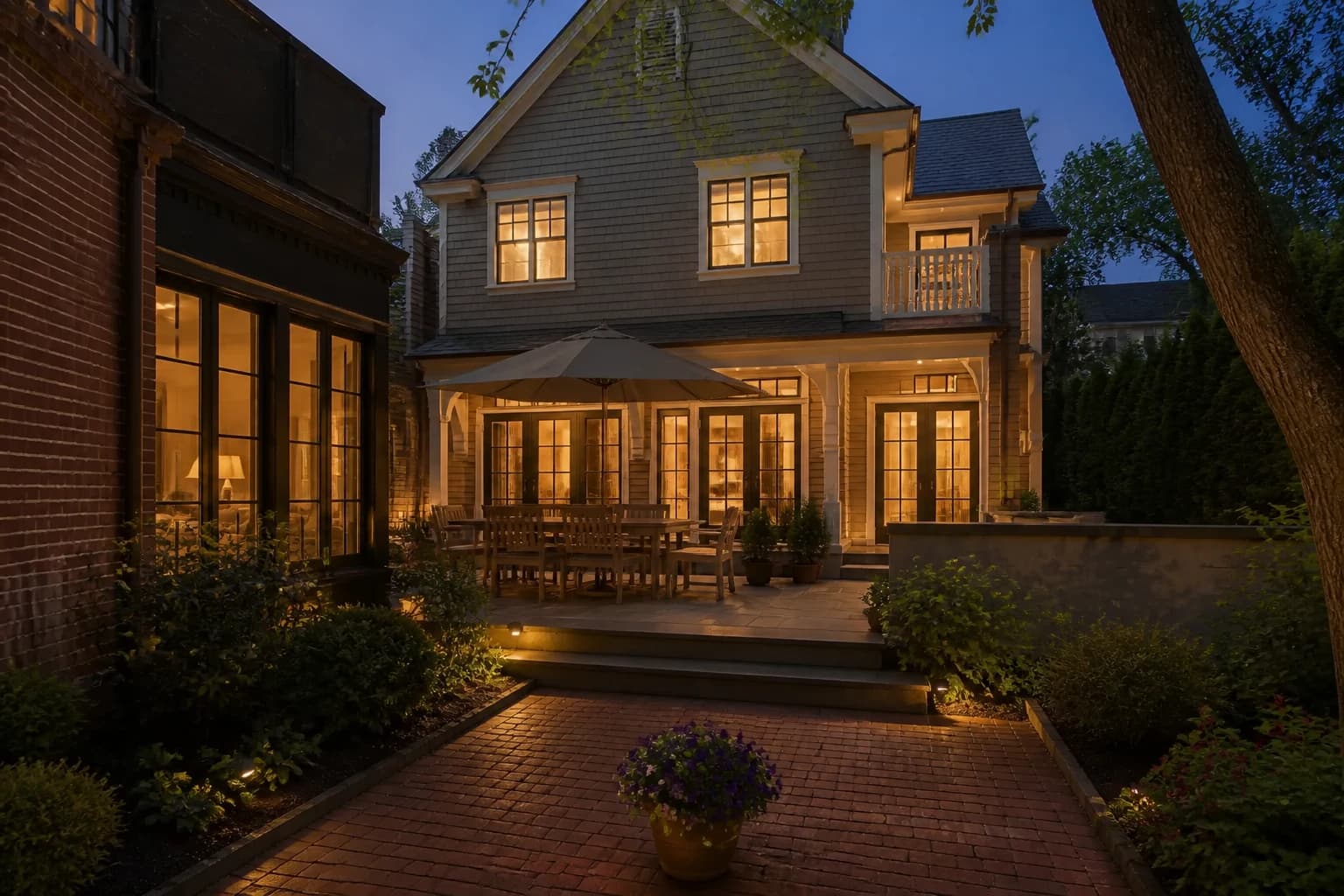 Editorial visualization of a garden addition at twilight
