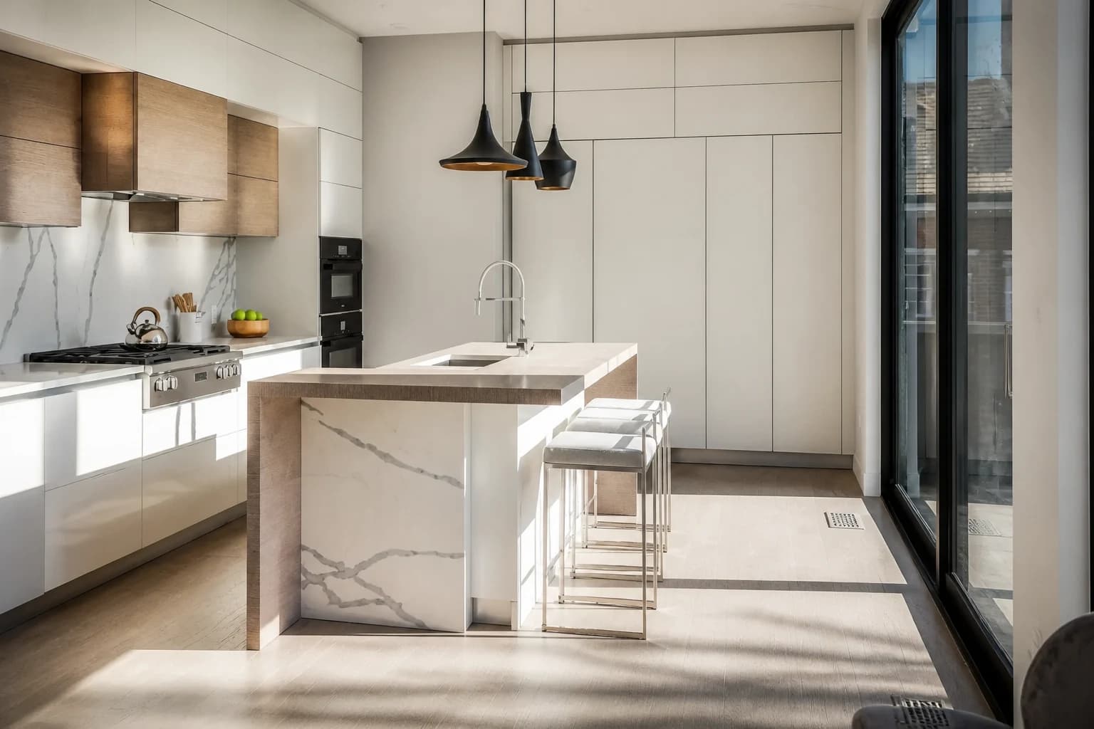 Editorial visualization of a modern kitchen in morning light