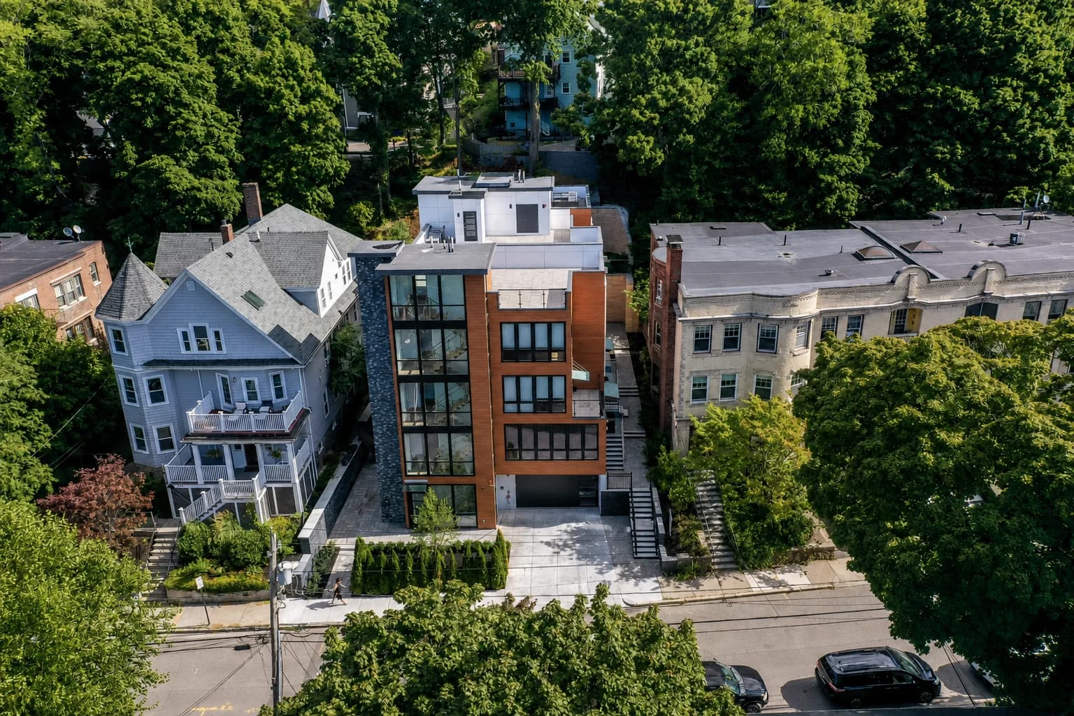 Aerial view of the contemporary urban residence