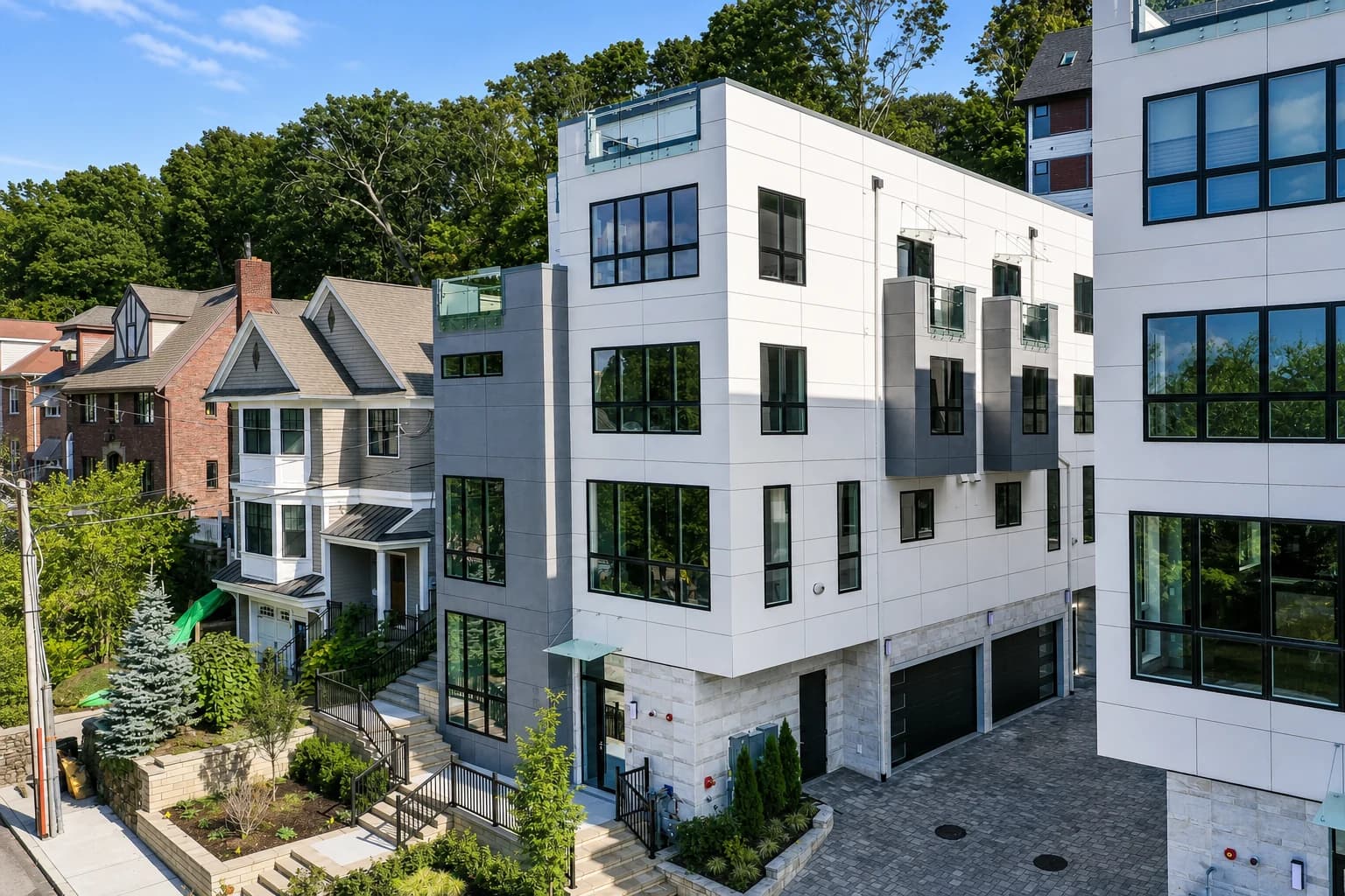 Contemporary multi-level residence with large windows